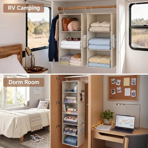 StorageWorks Hanging Closet Organizer, 6-Shelf with 2-in-1 Design, Ivory