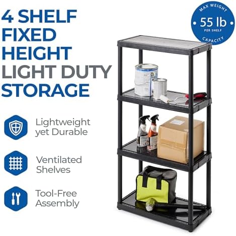 Gracious Living 4-Shelf Fixed-Height Light-Duty Storage, Black, 2-Pack