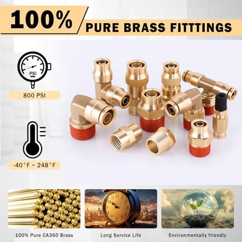 CheeMuii 136 Pcs Brass DOT Air Line Fittings Kit Push Lock DOT Air Fittings