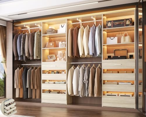 Aheaplus Closet System, Wood Closet Organizer System with 8 Drawers &4 Rods