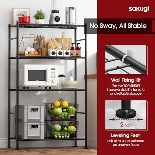 Sakugi Storage Shelves - 4 Tier Shelf Organizer, Heavy Duty Garage Shelving U...