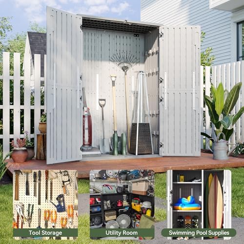 Aoxun Outdoor Storage Shed, 64 Cu.Ft Vertical Resin Sheds, White