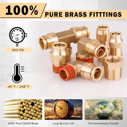 CheeMuii 78 Pcs Brass DOT Air Line Fittings Kit Push Lock DOT Air Fittings