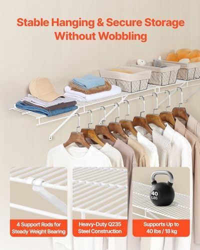 VEVOR Wire Shelf Kit, 4 ft, Set of 2, Wall Mounted Wire Shelves, Heavy-Duty C...