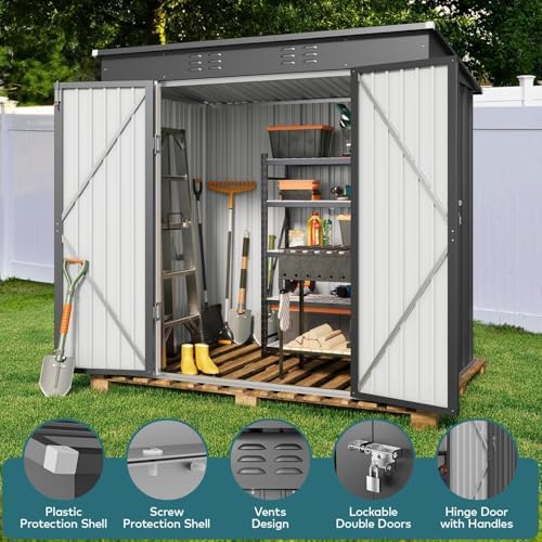 Gizoon 6x4 FT Outdoor Shed, Metal Garden Shed Lockable Doors, Dark Gray