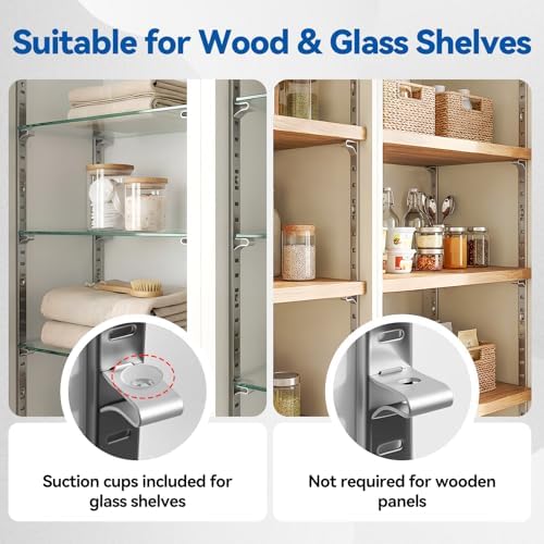 Adjustable Shelf Bracket 40 Inch 8 Pack Wall Shelf Pilaster Tracks, Stainless...