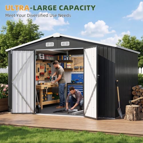 Aoxun 10x8 FT Shed Outdoor Storage Shed with Floor Black