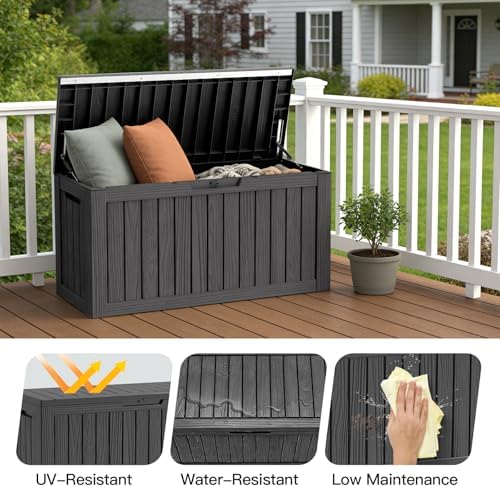 Mars Villa 90 Gallon Outdoor Storage Box, Deck Box Waterproof, Black
