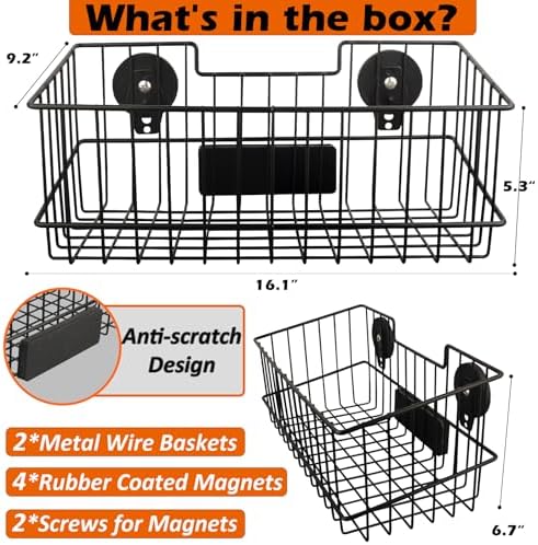 MUTUACTOR Heavy Duty Magnetic Basket,2PCS Solid Metal Magnet Storage Shelves ...