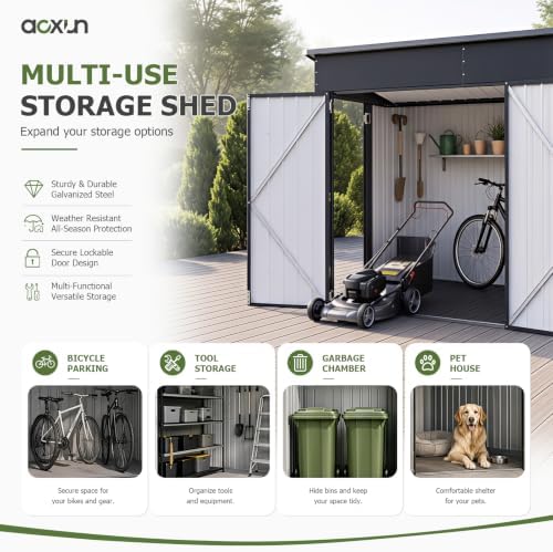 Aoxun 7.5'x4' Outdoor Storage Shed with 3 Lockable Doors & 14mm P...