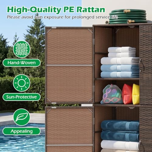 Tangkula Rattan Outdoor Storage Cabinet with 2 Adjustable Shelves
