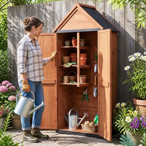 Aoxun Solid Wood Outdoor Cabinet 2.3'x1.3' with Asphalt Roof & Floor