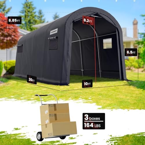 KING BIRD 10' x 20' Carport Shelter with Roll-up Ventilated Windows