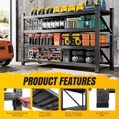MIIIKO 75" W Metal Garage Storage Shelving Unit,9000LBS Heavy Duty Stora...