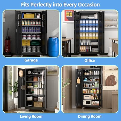 Reemoon Metal Storage Cabinet 71" H x 34" W x 18" D with Wheel...