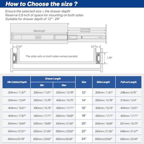 6 Pairs 22 Inch Soft Close Drawer Slides Ball Bearing Cabinet Rails