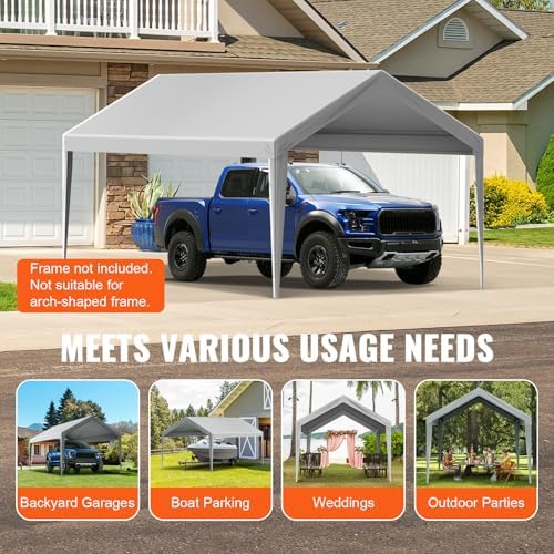 VEVOR Carport Replacement Canopy Cover 10 x 20 ft, Garage Top Tent Shelter Ta...