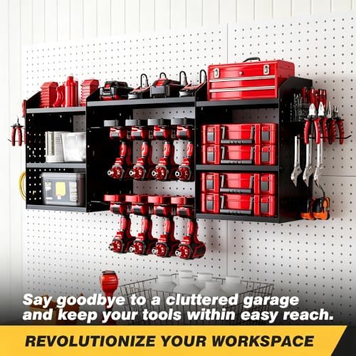 Power Tool Organizer Wall Mount with Charging Station, Heavy-Duty Metal Garag...