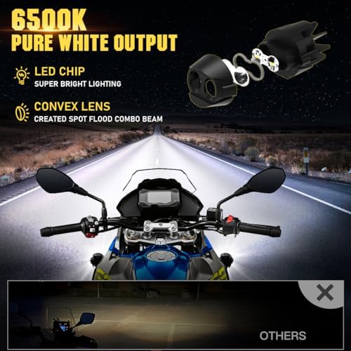 Motorcycle Fog Lights LED Kit Auxiliary Driving Lights with Switch Wiring Har...