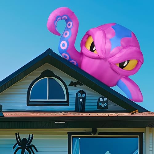 Joiedomi 4 FT Tall Halloween Inflatable Purple Octopus Head with Tentacles Br...