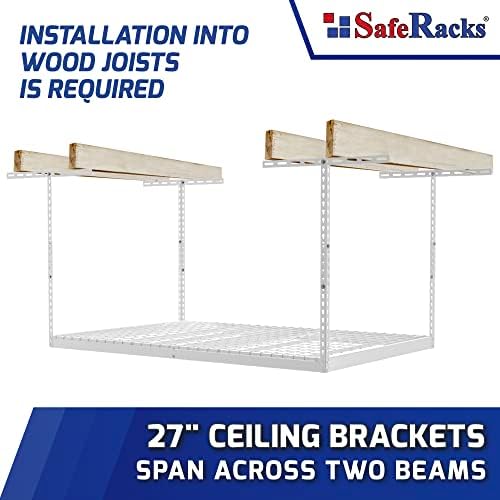 SafeRacks 4x6 Overhead Garage Storage Rack, White, 18"-33" Height