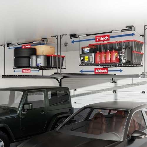 FLEXIMOUNTS GL1 Overhead Garage Lifting Storage Rack, 4x4 Ft Heavy-Duty Metal...