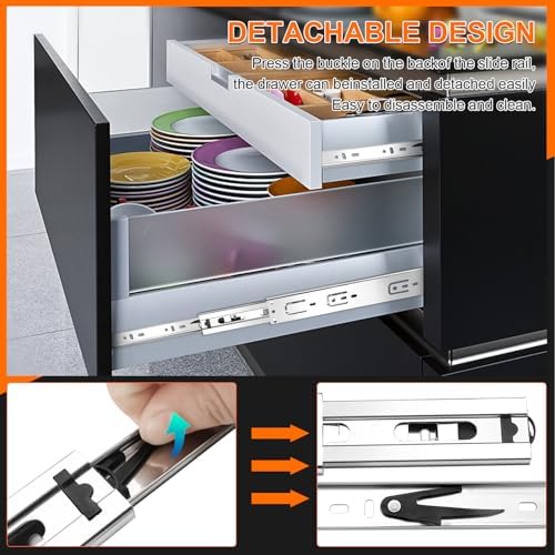 22 inch Drawer Slides 4 Pairs (8pcs) 3 fold Full Extension Side Mount Cabinet...