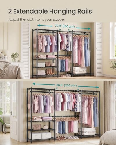 SONGMICS clothes rack, Adjustable Mesh Shelves and Hanging Rails