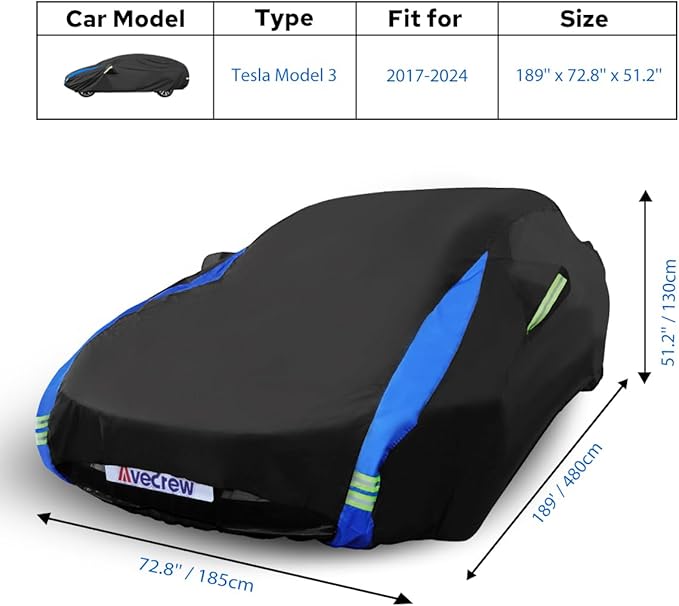 Avecrew Car Cover for Tesla Model 3 2017-2024, Custom Fit Full Exterior Cover