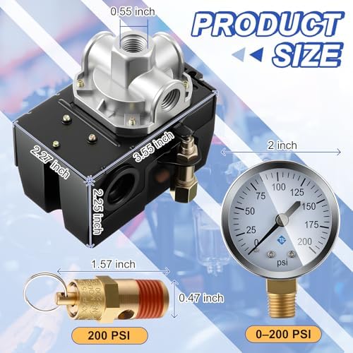 Dreyoo Air Compressor Pressure Switch, 120-155 PSI, 4 Port, 20 Amp, 1/4 NPT