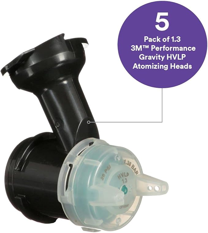 3M Performance Gravity HVLP Atomizing Head Refill Kit, Size 1.3, (5 Pack)