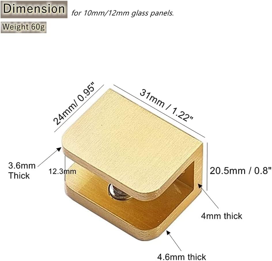 10 Pack Glass Shelf Clamp, Gold U Clamp Bracket Clip for 12mm Thick Glass