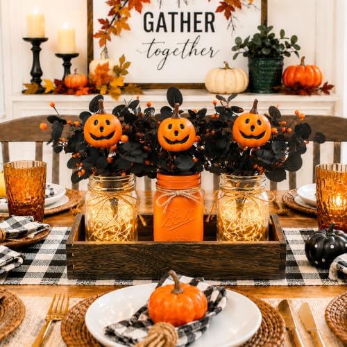 Lighted Halloween Table Centerpiece, Pumpkin Mason Jar Decorations for Home