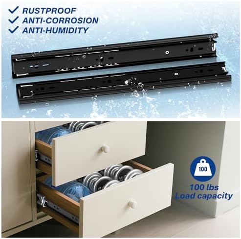Black Heavy Duty Drawer Slides 14 Inch 10 Pairs Side Mount 100LB
