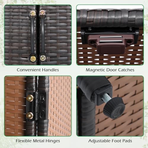 Tangkula Rattan Outdoor Storage Cabinet with 2 Adjustable Shelves