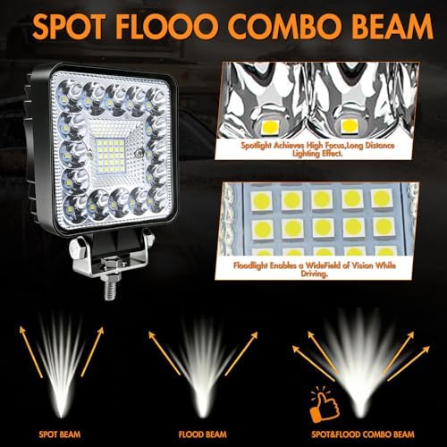 LED Off Road Lights, 4 Inch 123W LED Work Lights Pods, 12V 24V Offroad Drivin...