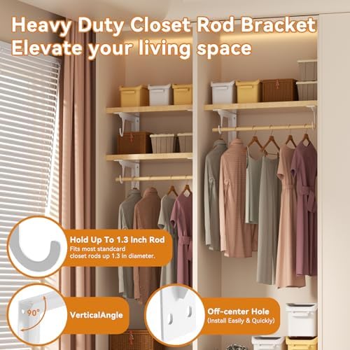 6 Pack Closet Rod Support Bracket Heavy Duty 11 x 4.8 Inch 300 lbs Capacity