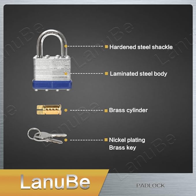 LanuBe Lock Laminated keyed Padlock, keyed Alike Locks, Normal Shackle (60 Pack)