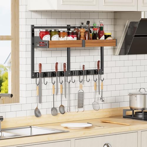 Broom Holder Wall Mount, Broom and Mop Organizer Wall Hanging with Shelf