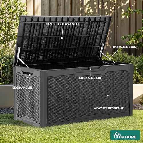 YITAHOME 100 Gallon Outdoor Deck Box, Waterproof Storage Box, Lockable
