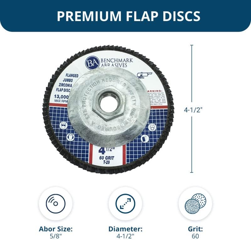 Benchmark Abrasives 4.5" x 5/8"-11 Zirconia Type 29 Flap Discs, 60 ...