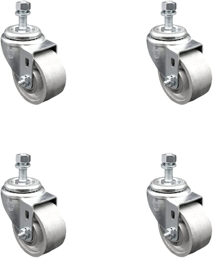 Service Caster Semi Steel Cast Iron Swivel Threaded Stem Caster Set of 4 w/3i...