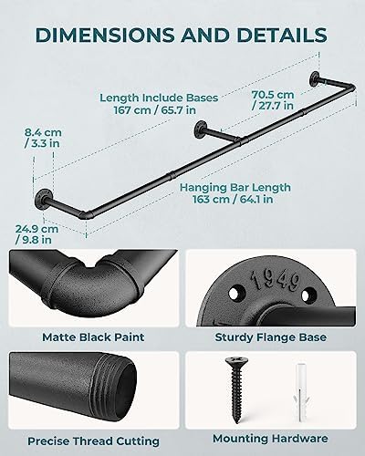 OROPY 65.7" Heavy Duty Industrial Pipe Clothes Rack for Hanging Clothes 2PK