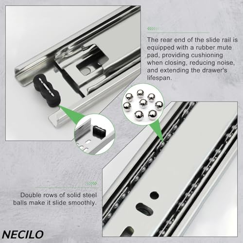 NECILO 10 Inch Ball Bearing Drawer Slides,100lb Full Ext Side Mount,5 Pairs