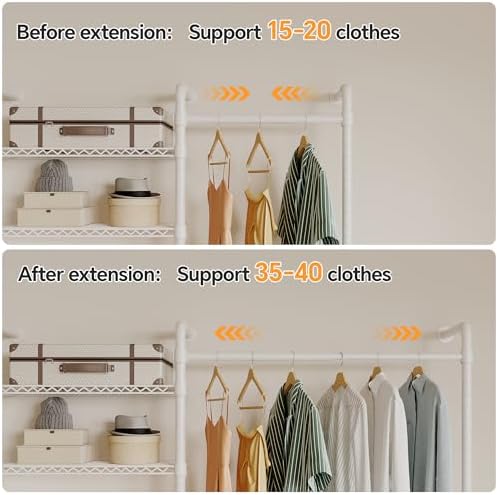 Higeego W5 Wall Mounted Clothes Rack, Industrial Pipe Clothing Rack, White