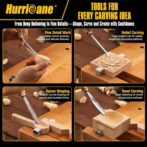 HURRICANE 12-Piece Starter Wood Carving Tools Set, Professional Wood Carving ...
