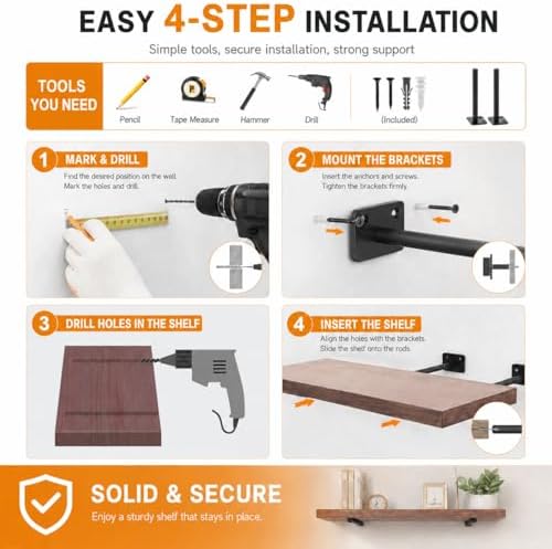 Floating Shelf Brackets, 12 inch Hidden Shelf Brackets Heavy Duty Blind Shelf...