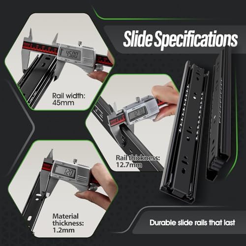 5 Pairs Full Extension Drawer Slides 10 inch Side Mount Rails