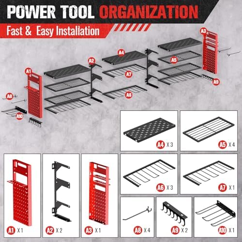 49.8" Power Tool Organizer Wall Mount,Holds 18 Cordless Drills
