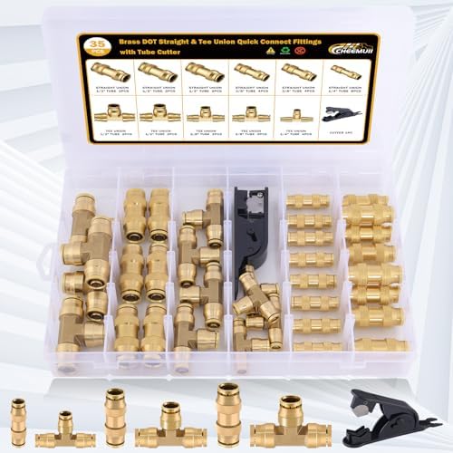 CheeMuii 35PCS Brass DOT Air Line Fittings Kit DOT Push Lock Air Fittings